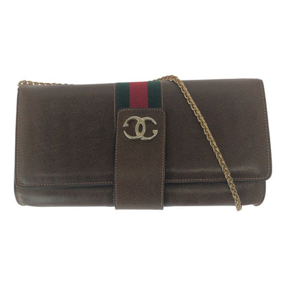 Gucci Vintage Old Gucci Sherry Line Brown Gold Hardware Leather Chain Shoulder