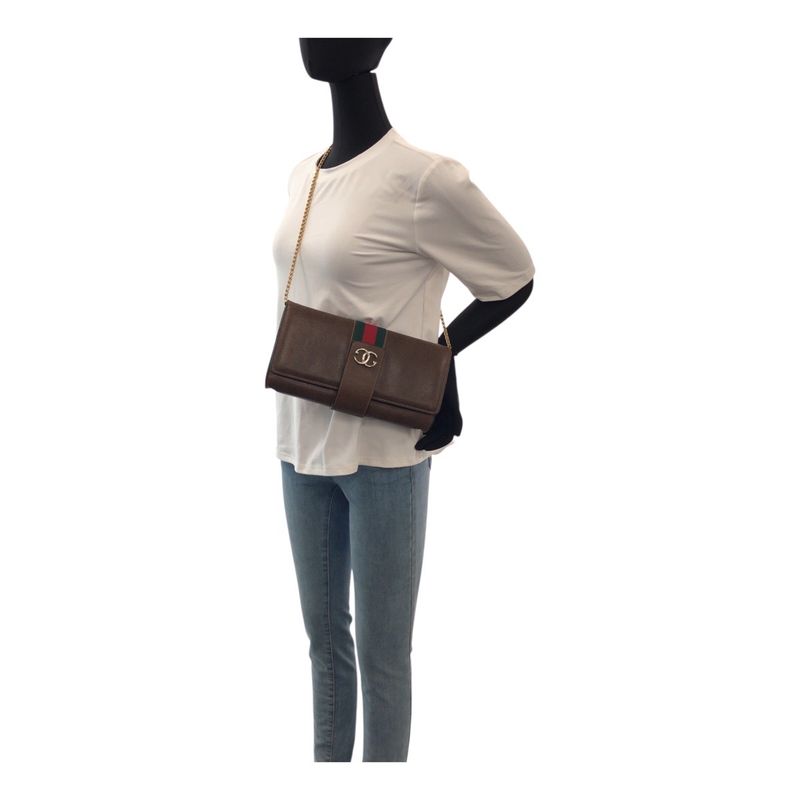 Gucci Vintage Old Gucci Sherry Line Brown Gold Hardware Leather Chain Shoulder