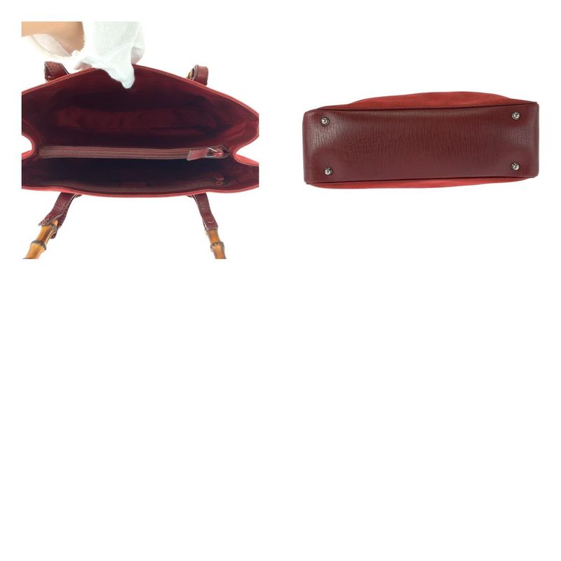 Gucci Bamboo Red Brown Silver Hardware Canvas 112526 Tote Bag Shoulder Bag