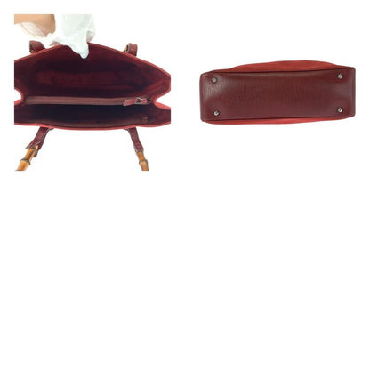 Gucci Bamboo Red Brown Silver Hardware Canvas 112526 Tote Bag Shoulder Bag