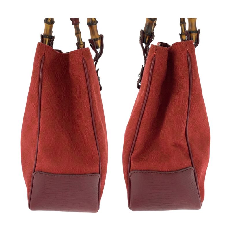 Gucci Bamboo Red Brown Silver Hardware Canvas 112526 Tote Bag Shoulder Bag
