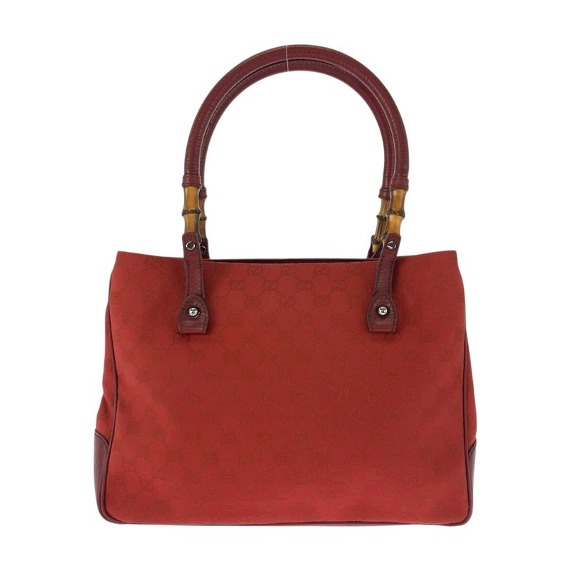 Gucci Bamboo Red Brown Silver Hardware Canvas 112526 Tote Bag Shoulder Bag