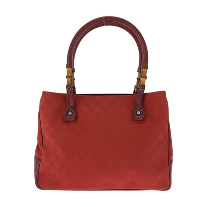 Gucci Bamboo Red Brown Silver Hardware Canvas 112526 Tote Bag Shoulder Bag