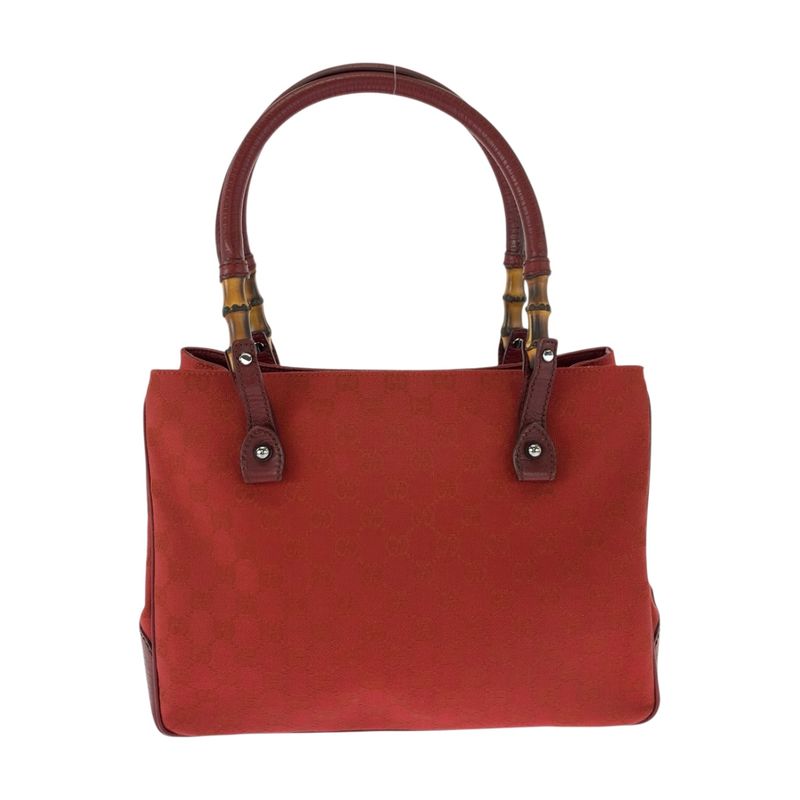 Gucci Bamboo Red Brown Silver Hardware Canvas 112526 Tote Bag Shoulder Bag