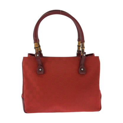 Gucci Bamboo Red Brown Silver Hardware Canvas 112526 Tote Bag Shoulder Bag