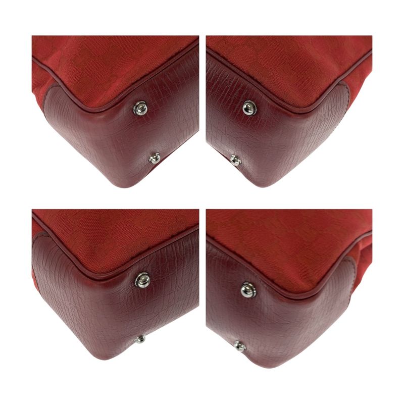 Gucci Bamboo Red Brown Silver Hardware Canvas 112526 Tote Bag Shoulder Bag