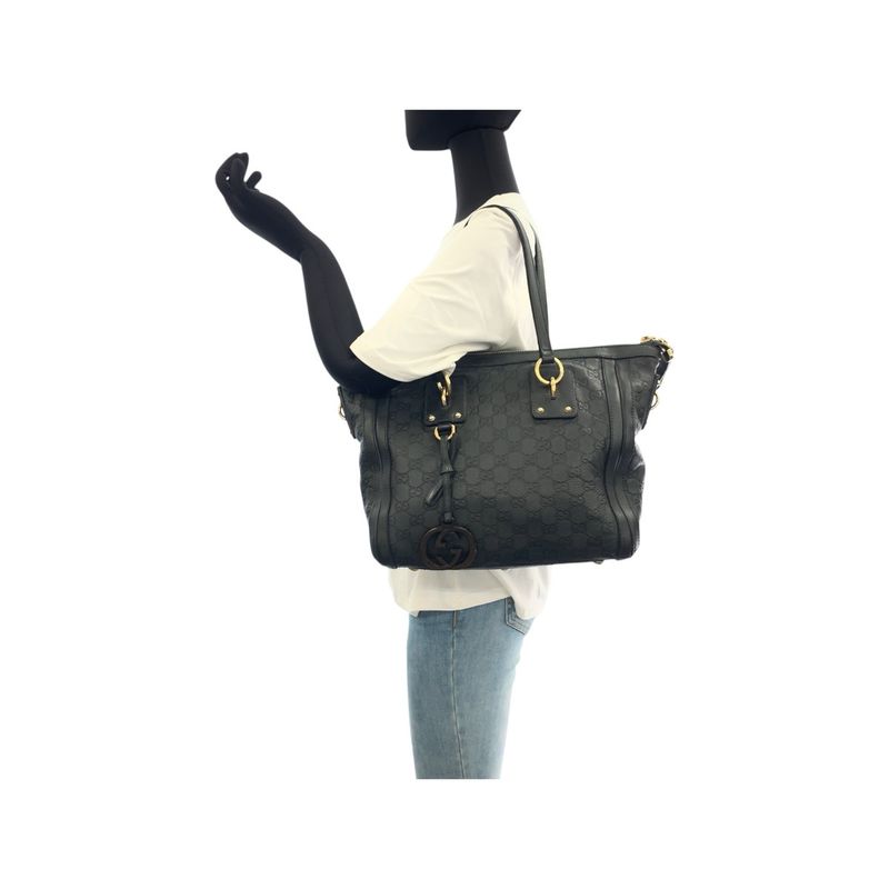 Guccissima Dark Green Gray Gold Hardware Leather 247281 Tote Bag Shoulder Bag