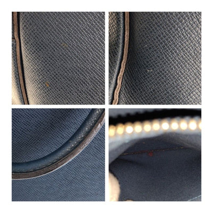 Louis Vuitton Taiga Porte Documents Voyage MM Blue Silver Hardware Leather