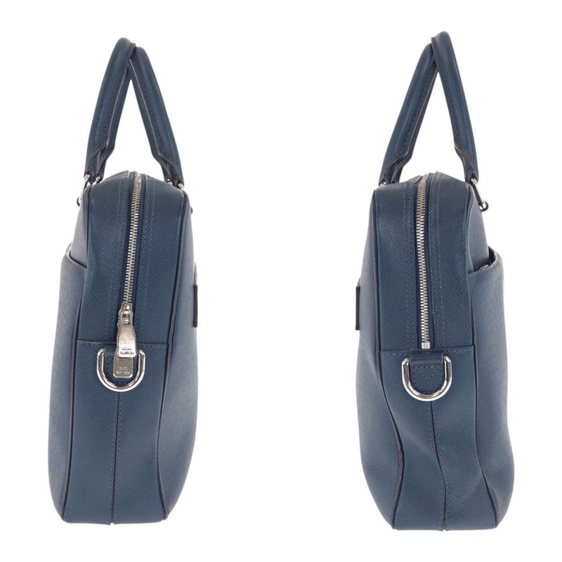 Louis Vuitton Taiga Porte Documents Voyage MM Blue Silver Hardware Leather