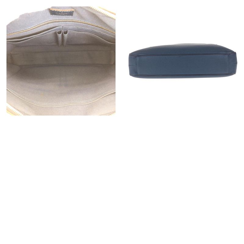 Louis Vuitton Taiga Porte Documents Voyage MM Blue Silver Hardware Leather