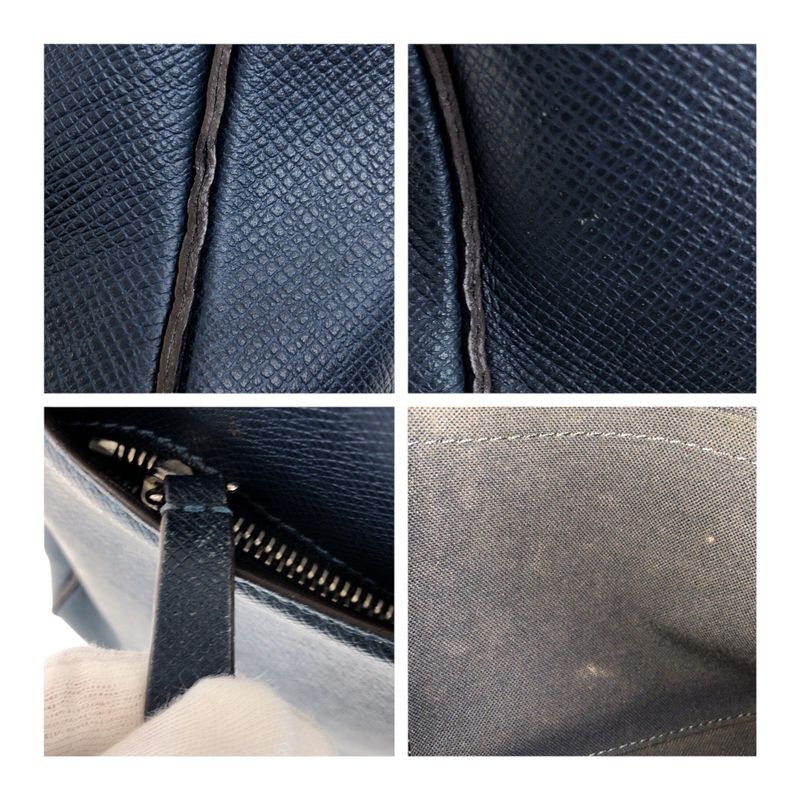 Louis Vuitton Taiga Porte Documents Voyage MM Blue Silver Hardware Leather