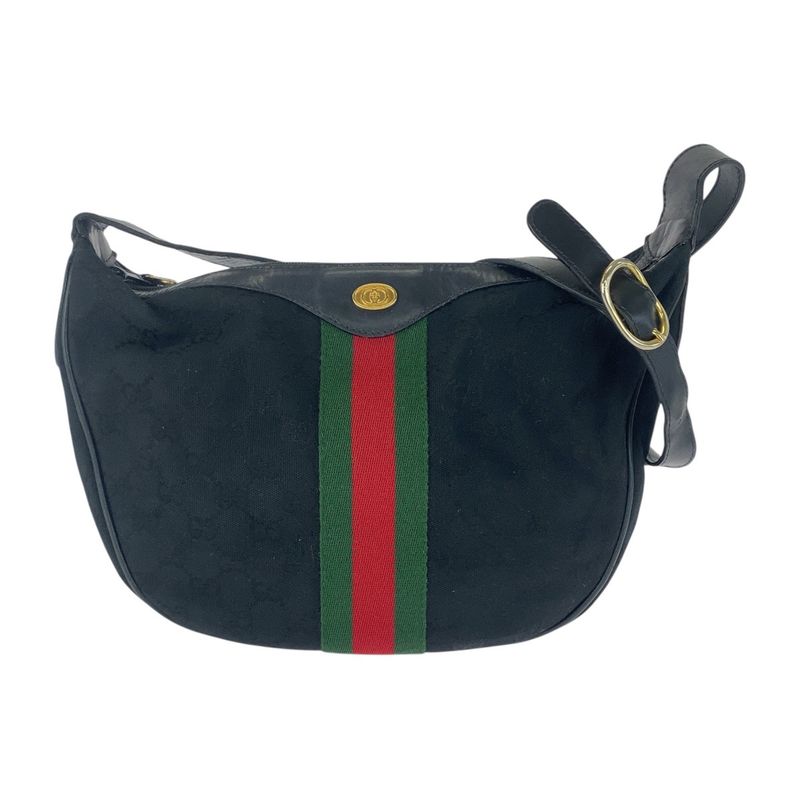 Gucci Vintage Sherry Line Black GG Canvas/leather 010 378 Shoulder Bag Ladies