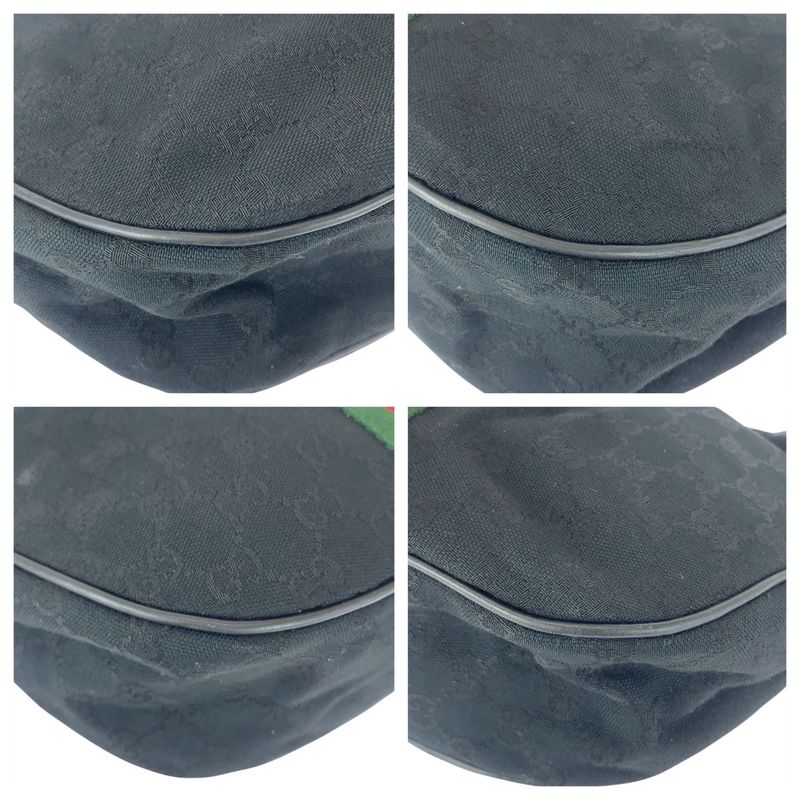 Gucci Vintage Sherry Line Black GG Canvas/leather 010 378 Shoulder Bag Ladies