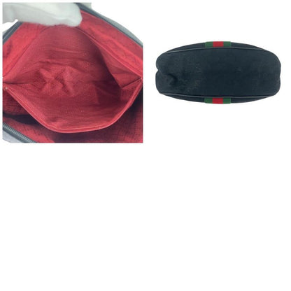 Gucci Vintage Sherry Line Black GG Canvas/leather 010 378 Shoulder Bag Ladies