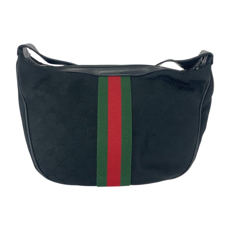 Gucci Vintage Sherry Line Black GG Canvas/leather 010 378 Shoulder Bag Ladies