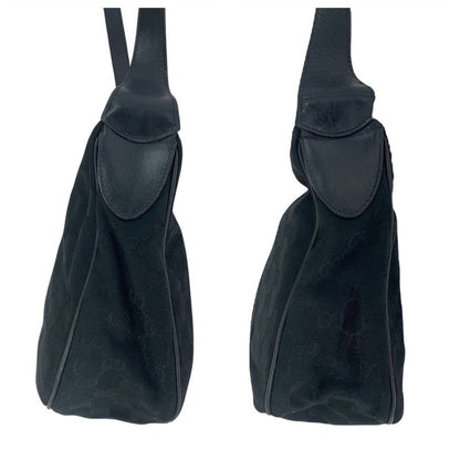 Gucci Vintage Sherry Line Black GG Canvas/leather 010 378 Shoulder Bag Ladies