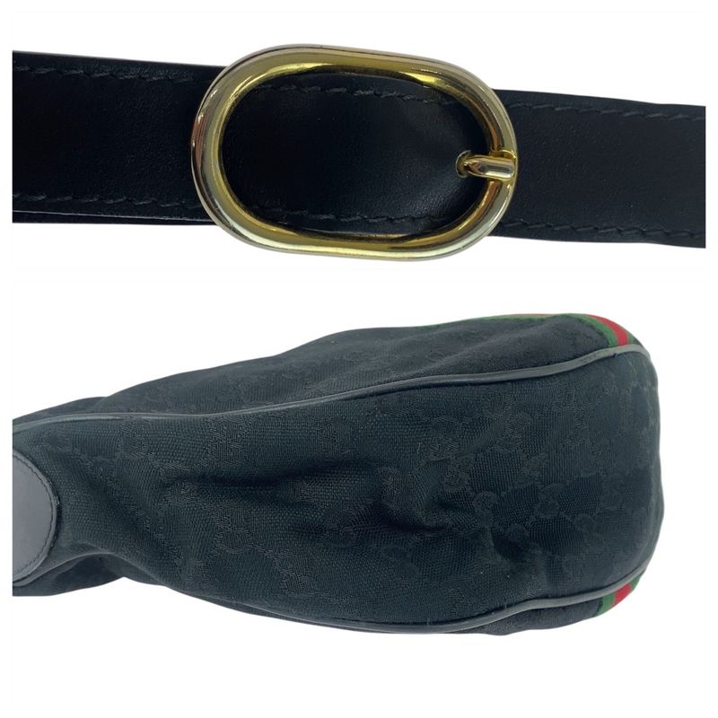 Gucci Vintage Sherry Line Black GG Canvas/leather 010 378 Shoulder Bag Ladies