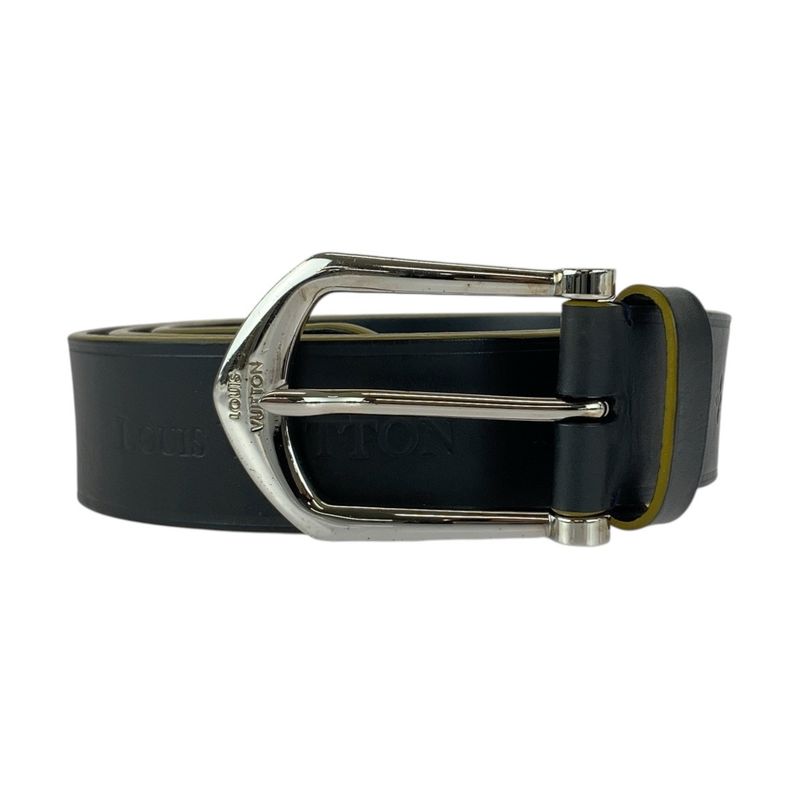 Louis Vuitton 95cm (3740in)/38" Black Silver Hardware Leather M9559 Belt Men's