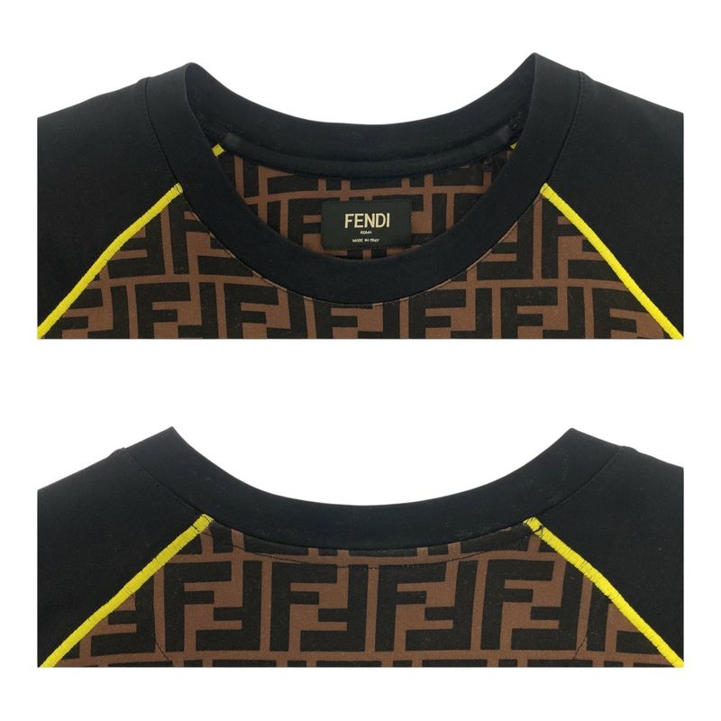 Fendi Zucca Pattern Raglan Size S Brown Yellow Cotton Ca05904627 Short Sleeve