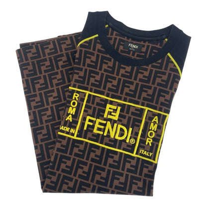 Fendi Zucca Pattern Raglan Size S Brown Yellow Cotton Ca05904627 Short Sleeve