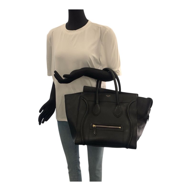 Celine Luggage Mini Shopper Black Gold Hardware Leather F SA 0132 Tote Bag