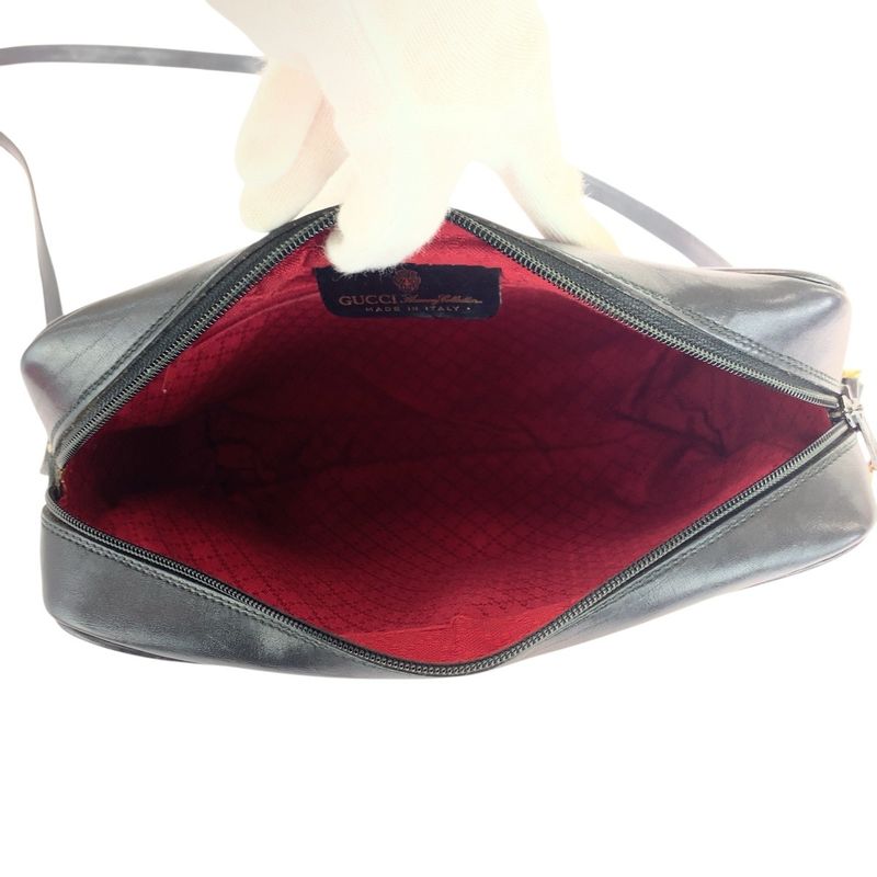 Gucci Vintage Old Gucci Sherry Line Black Gold Hardware GG Canvas/leather