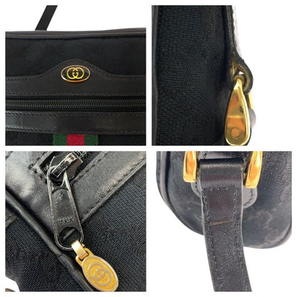 Gucci Vintage Old Gucci Sherry Line Black Gold Hardware GG Canvas/leather
