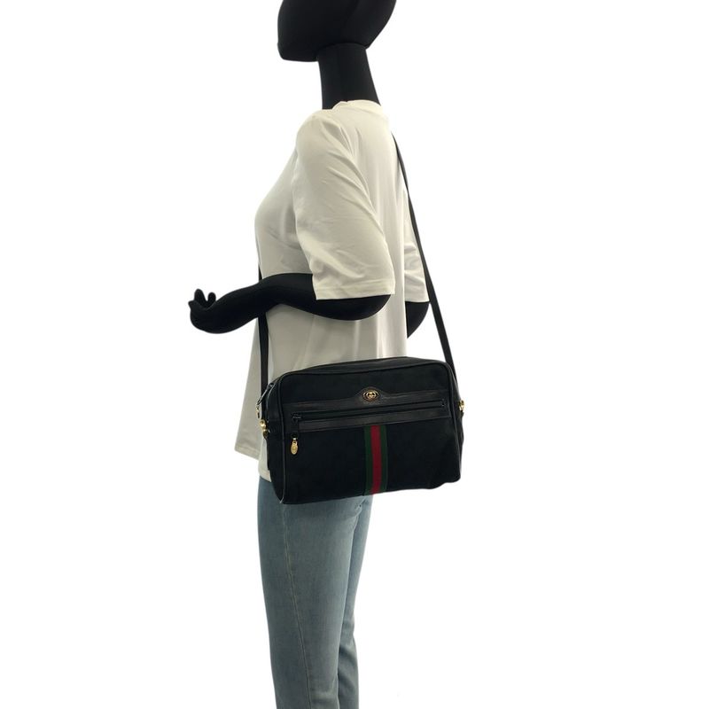 Gucci Vintage Old Gucci Sherry Line Black Gold Hardware GG Canvas/leather