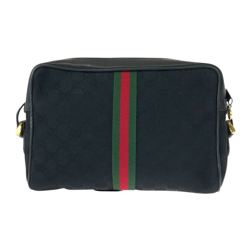 Gucci Vintage Old Gucci Sherry Line Black Gold Hardware GG Canvas/leather