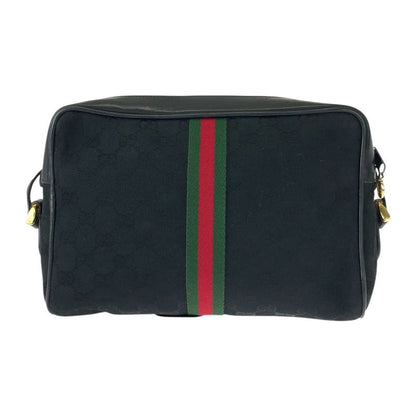 Gucci Vintage Old Gucci Sherry Line Black Gold Hardware GG Canvas/leather