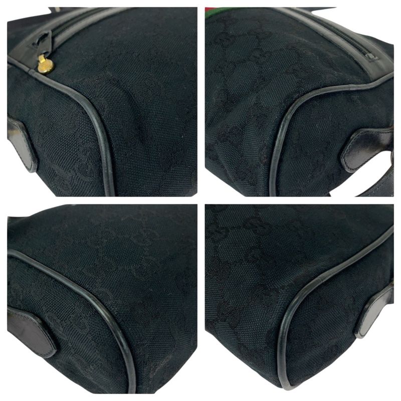 Gucci Vintage Old Gucci Sherry Line Black Gold Hardware GG Canvas/leather