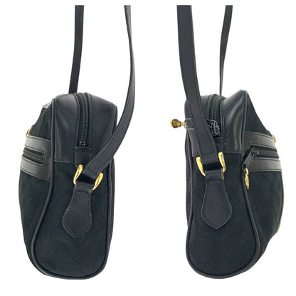 Gucci Vintage Old Gucci Sherry Line Black Gold Hardware GG Canvas/leather