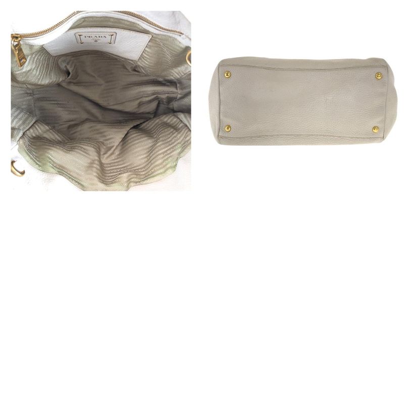 Prada Vitello Off White Ivory Gold Hardware Leather Tote Handbag Women 505649