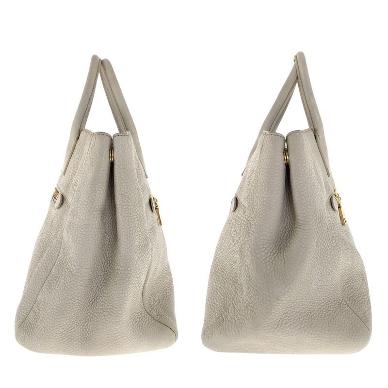 Prada Vitello Off White Ivory Gold Hardware Leather Tote Handbag Women 505649