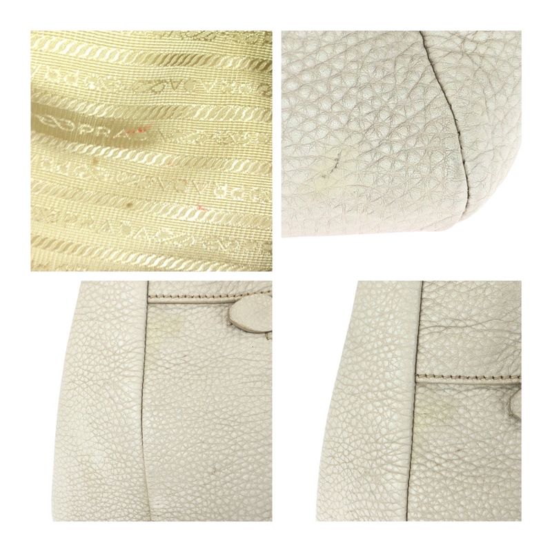 Prada Vitello Off White Ivory Gold Hardware Leather Tote Handbag Women 505649