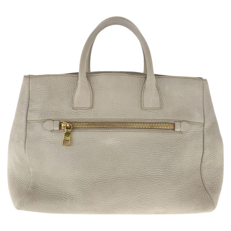Prada Vitello Off White Ivory Gold Hardware Leather Tote Handbag Women 505649