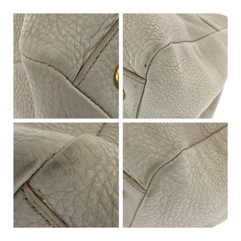 Prada Vitello Off White Ivory Gold Hardware Leather Tote Handbag Women 505649