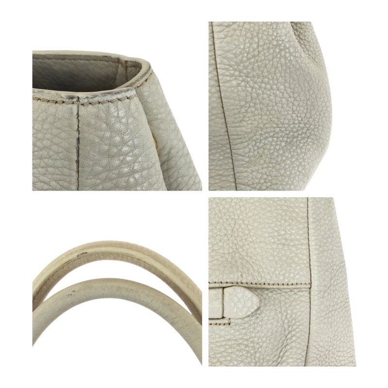 Prada Vitello Off White Ivory Gold Hardware Leather Tote Handbag Women 505649