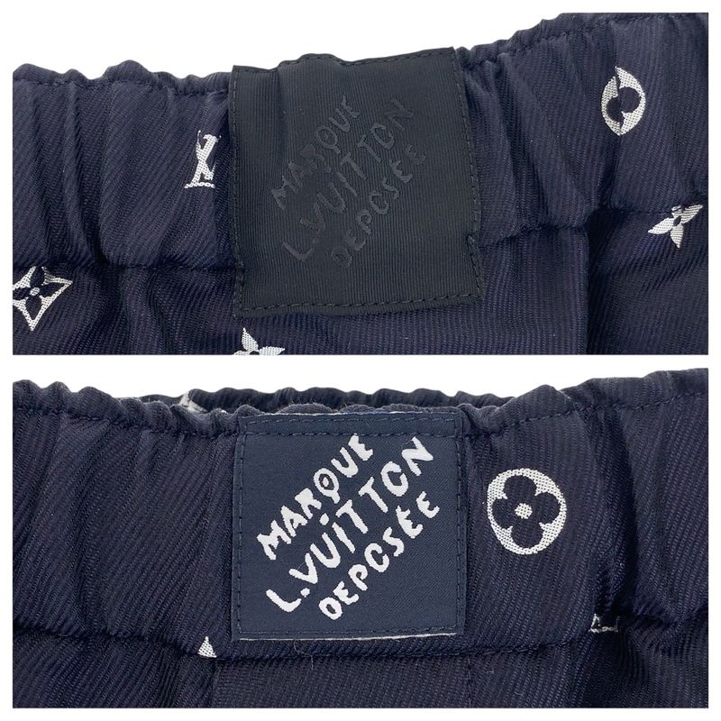 Louis Vuitton Monogram Size 46 Navy Blue Silk Pants Pajamas Men 505666