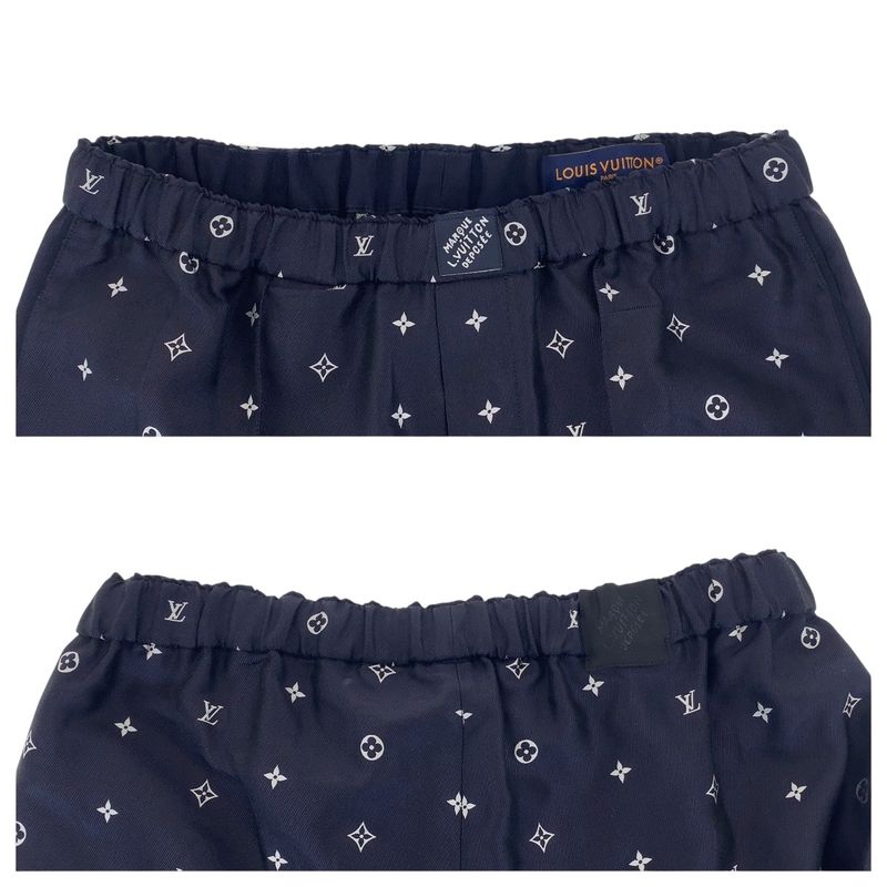 Louis Vuitton Monogram Size 46 Navy Blue Silk Pants Pajamas Men 505666