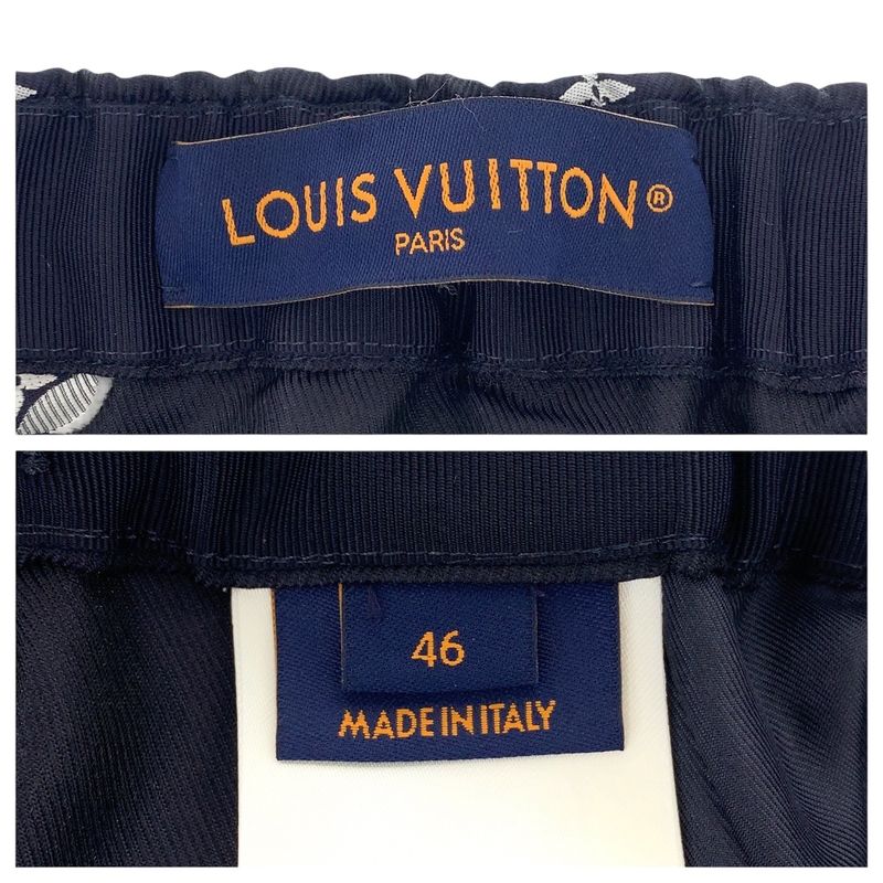 Louis Vuitton Monogram Size 46 Navy Blue Silk Pants Pajamas Men 505666