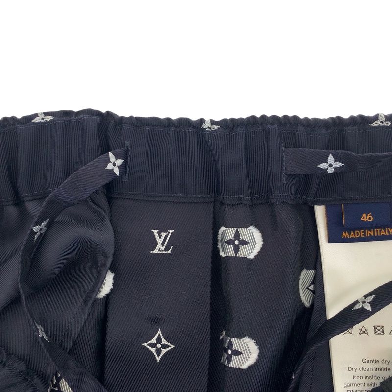 Louis Vuitton Monogram Size 46 Navy Blue Silk Pants Pajamas Men 505666