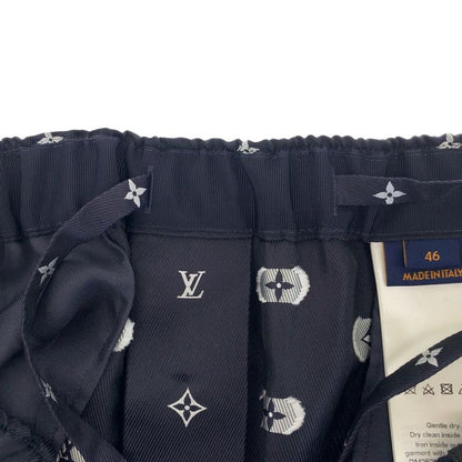 Louis Vuitton Monogram Size 46 Navy Blue Silk Pants Pajamas Men 505666