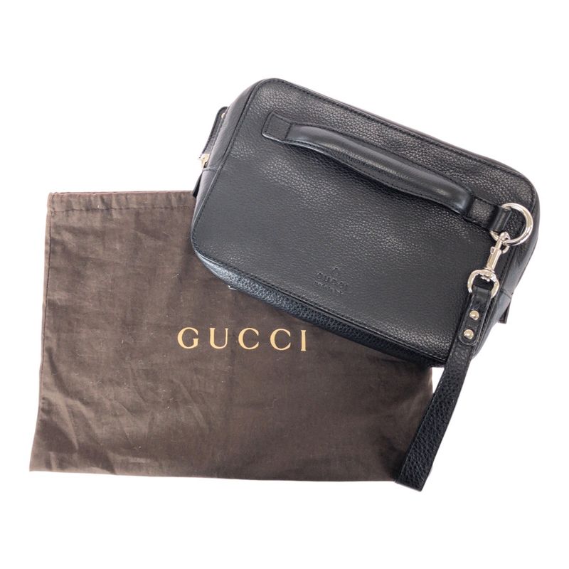 Gucci Black Silver Hardware Leather 256076 Clutch Bag Second Bag Men 505689