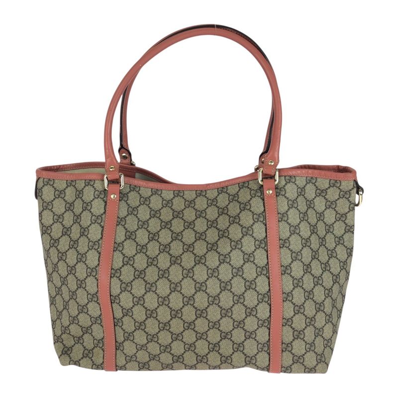 Gucci Pink Gray Gold Hardware GG Supreme Canvas/leather 197953 Tote Bag