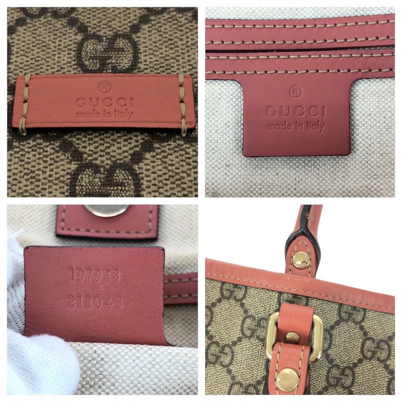 Gucci Pink Gray Gold Hardware GG Supreme Canvas/leather 197953 Tote Bag