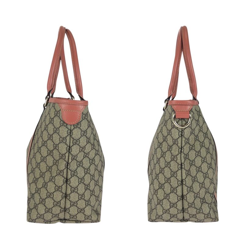 Gucci Pink Gray Gold Hardware GG Supreme Canvas/leather 197953 Tote Bag