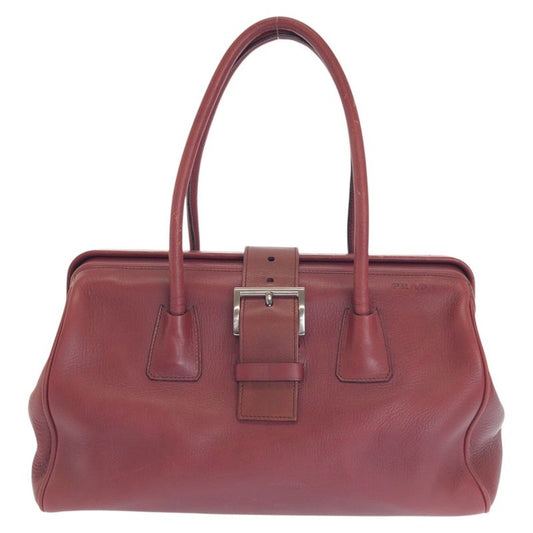 Prada Wine Red Bordeaux Silver Hardware Leather Handbag Mini Boston Women 505763