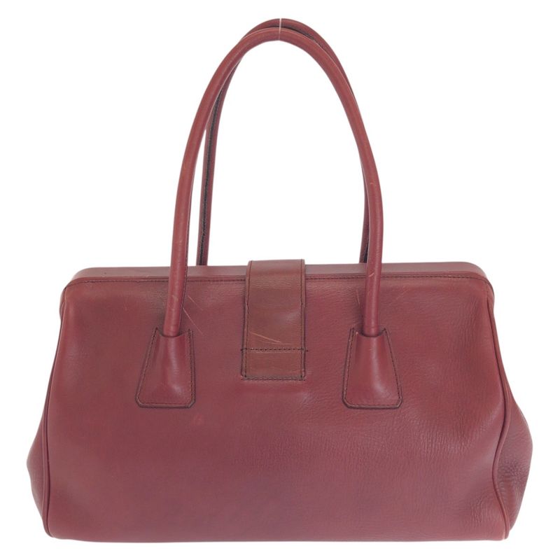 Prada Wine Red Bordeaux Silver Hardware Leather Handbag Mini Boston Women 505763