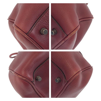 Prada Wine Red Bordeaux Silver Hardware Leather Handbag Mini Boston Women 505763